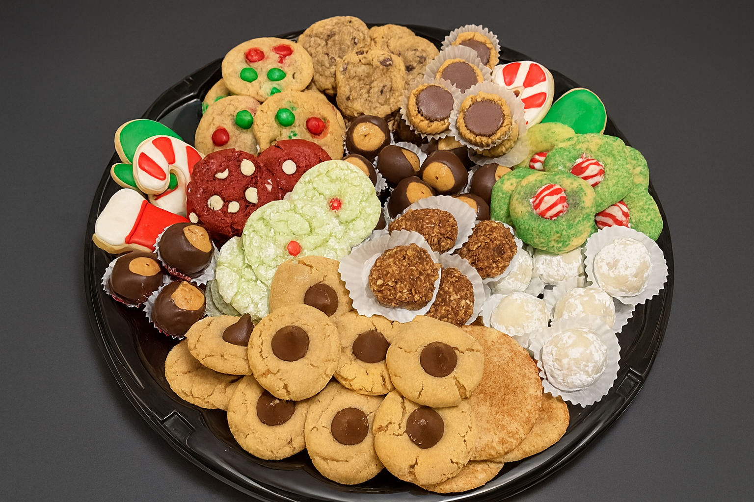 Holiday cookie tray with assorted homemade cookies from Sweet Sensation bakery in Sharon, PA